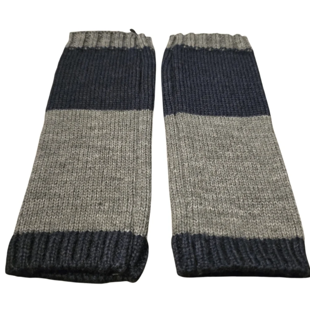 Boho Blue and Gray Striped Embroidered Bird Fingerless Gloves NWOT
